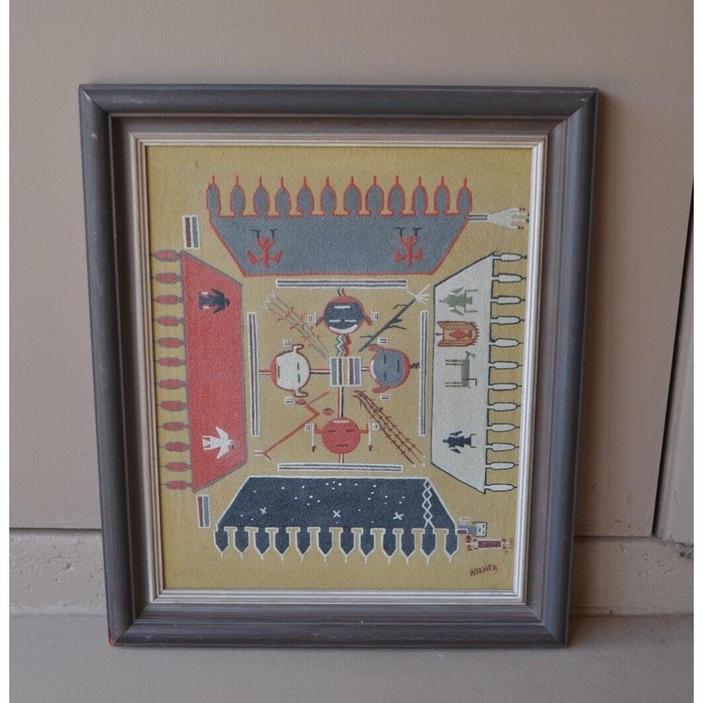 Vintage Original Boyd Warner Jr. (BlackHair)  Navajo Sand‎ Painting Indian Art